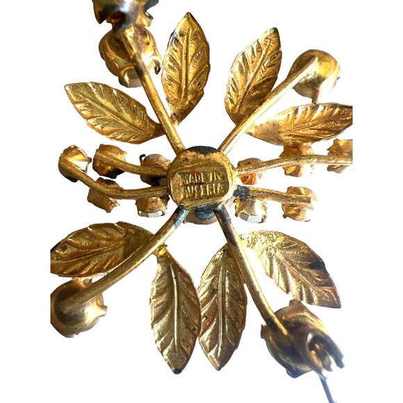 Vintage Made in Austria Gold Tone Aurora Borealis AB Crystals Etched Leaves - Picture 6 of 11